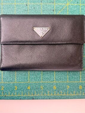 Prada Black Saffiano Leather Triangular Logo Wallet
